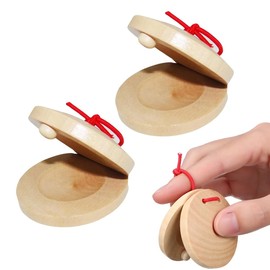 SGERUFZ 2 Pieces Wooden Castanets for Children Finger Castanets Rhythm Clapper Musical Percussion Instrument Toy Mini Castanets for Toddlers