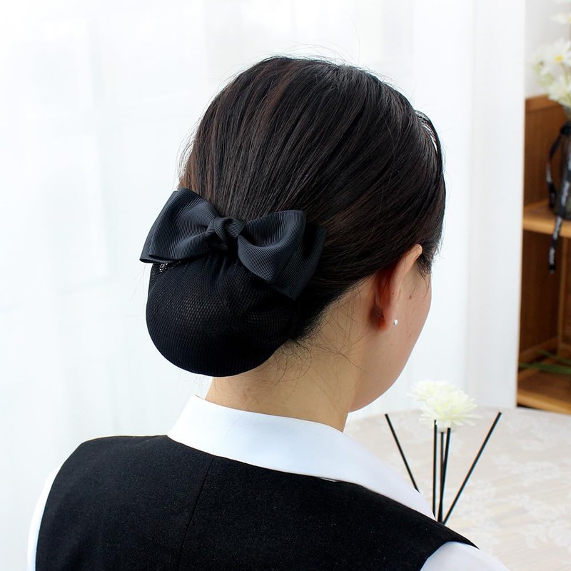 GLOBAL BOX Ribbon Barrette with Net Simple Chignon (Black)