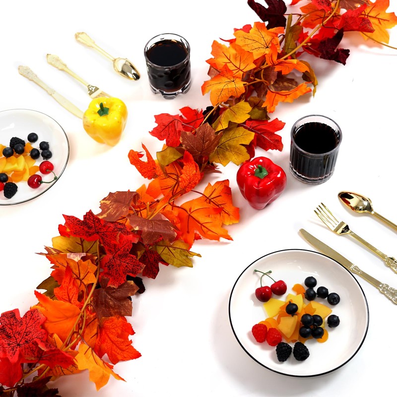 2 Pack Artificial Autumn Maple Leaf Garlands, Fake Fall Leaves