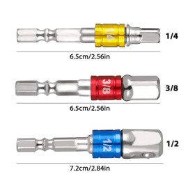 TOP-VIGOR 6 Pcs Impact Grade Socket Adapters Extension Set, 1/4 3/8 1/2 Inch Turns Power Driver Power Drill Into High Speed Drilling Bit Nut Driver Tool Kits, Silver and Black