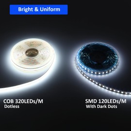 JOYLIT Motion Sensor COB LED Light Strip 16.4FT Cool White 6000K, Movement Activated Auto ON/Off 12V LED Tape 320LEDs/M Bright Uniform, PIR Sensing LED Strip for Stairs, Under Bed, Closet, Cabinet