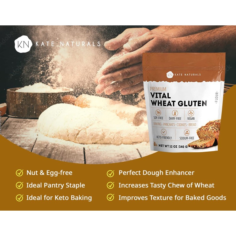Vital Wheat Gluten for Bread Making, Baking & Seitan (12oz)