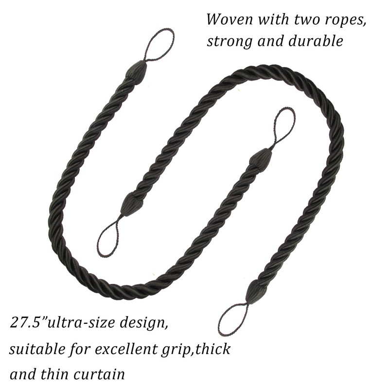 BEL AVENIR Curtain Tiebacks Ropes Tie-Backs, Handmade Curtain Holdbacks (Black,