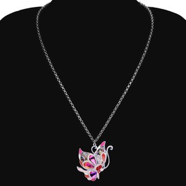 BONSNY Statement Enamel Rhinestone Butterfly Necklaces Pendant Original Design for Women Nature lover Insect Jewelry (Pink)