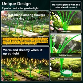 TopVelo 6 Packs Reeds Solar Garden Light, 30 Inch Garden Solar Light with 36 Bulbs, Intelligent Light Control System, IP65 Waterproof, Outdoor Solar Light for Decorating Yard, Pathway(Warm Color)