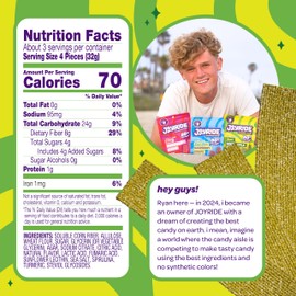 JOYRIDE Green Apple Sour Strips - 3.5 oz 6-Pack Bundle with 2.5oz Glacial Peppermint Gum, Low Sugar, Sour Belt Candy, Dye Free, Low Calorie Snacks, Healthy Candy (7 Items)