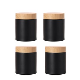 4Pcs 100g Glass Jars Round Cosmetic Container Jars with Wood Grain Lids,Empty Refillable Cosmetic Containers Pot Jars for Lotion,Cream,Ointments,Makeup,Scrubs Creams,Samples Pot,Travel Storage (Green)