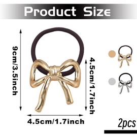 LunarCharm 2 pieces hair ties with metal bow, small elastic bands, ponytail holder, gold-silver bow, elastic hair bands for women and girls