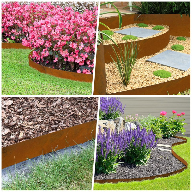 Ganeekiron Cor Ten Steel Landscape Edging, 8Hx40L-Inch Metal Garden Edging,