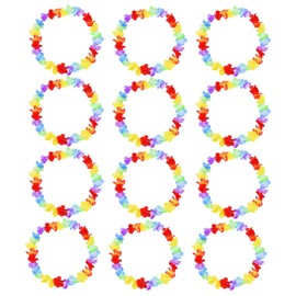 12 Pcs Hawaiian Garlands,Hawaiian Flower Lei Luau Aloha Hawaiian Garland Necklaces for Tropical Party Beach Wedding Hawaiian Party Decorations