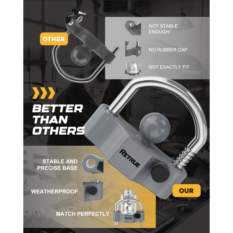 RETRUE Heavy-Duty Universal Coupler Lock Fits 2-5/16 Inch Trailer Ball