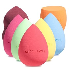 MIST JEWEL | Esponjas maquillaje de gota, biselada y plana 7 piezas | Beauty blender sponges - Aplica polvos, cremas, sombras o makeup corrector varios colores