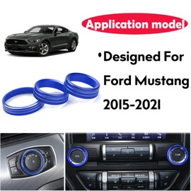 Dash Knobs Trim Ring Compatible with 2015-2021 Ford Mustang Volume Headlight Switches Tune Button Control Knob Cover (Set of 3 Blue)