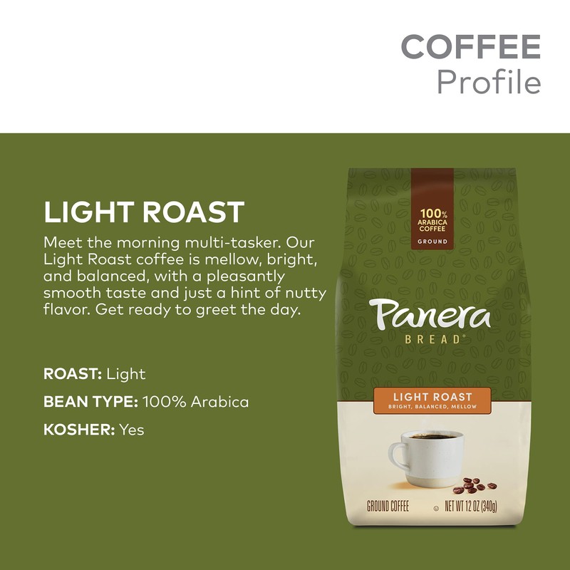 Panera Light Roast, Ground Coffee, 100 percent Arabica Coffee, Bagged