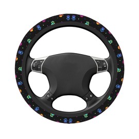 Rainbow Dog Cat Paw Print Cute Steering Wheel Cover for Women Men Girls Car Accessories Decor Anti-Slip Neoprene Auto Steering Wheel Covers Protector Universal 15 Inch
