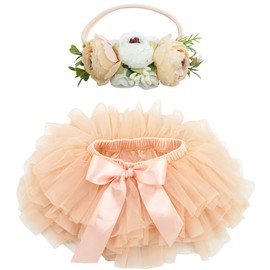 BGFKS Baby Girls Soft Fluffy Tutu Skirt with Diaper Cover,Toddler Girl Tutu Skirt Sets with Flower Headband