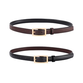 WELROG Skinny Reversible Leather Belt - Women Two-in-One Thin Belt for Dresses Jeans Pants with Gold Buckle