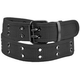 KYEYGWO Web Canvas Belts for Men & Women, Double Hole Grommet Webbing Waist Belt, Dark Grey
