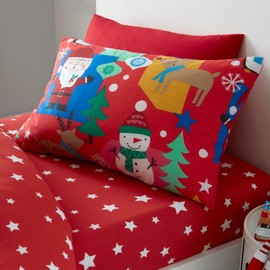 Happy Linen Company Girls Boys Kids Jolly Christmas Xmas Santa Red Standard Reversible Extra Pair Of Standard Pillow Cases
