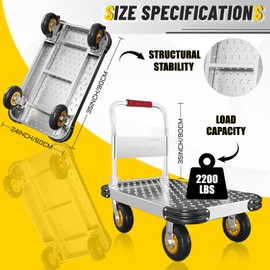 Heavy Duty Foldable Platform Dolly Collapsible Push Cart with Swivel Wheels Moving Dolly Cart for Easy Transport (2200 lbs)