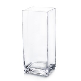 Enova Floral Square Glass Vase, 12x4x4 Inch Clear Glass Flowers Vase, Floral Arrangement Tall Vase, Candle Holders Flower Bouquets Vase for Home Dining Table Decor (Pack 1)