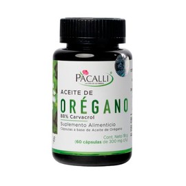 PACALLI Aceite de Orégano en Cápsulas · 88% Carvacrol · Con Aceite de Oliva · 300 mg por Cápsula · 60 Cápsulas