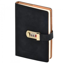 Tagebuch mit Schloss, PU Leder Notizbuch mit Passwortschutz, 256 Seiten, Elegantes Design für Männer, Frauen & Kinder, Geschenkidee für Schule, Büro & Persönliche Notizen(Schwarz)