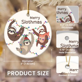 Gift Glow Sloth Ornaments for Christmas Tree - Funny Christmas Ornaments 2024, Sloth Decor, Double Sided Sloth Ornament, Sloth Gifts for Women, Ceramic Christmas Hanging Ornaments