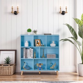 SUPER DEAL 8 Cube Bookshelf 3 Tier Modern Bookcase with Solid Legs, Open Shelf Tall Storage Organizer Wide Display Rack Freestanding Cabinet for Bedroom, Living Room, Office, Nursery, Dark Blue