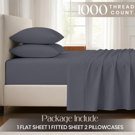 SGI bedding 100% Egyptian Cotton Sheets King Size - 1000 Thread Count Luxury Hotel Sheets, 16" Deep Pocket, Soft & Breathable 4-Piece Dark Grey Sheet Set