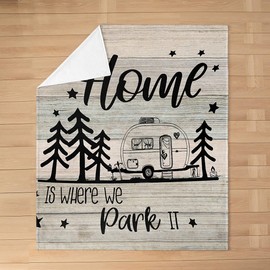 RV Happy Camping Fleece Throw Blanket for Kids Girls Bed,Home is Where We Park It Fuzzy Blanket All Season Rustic Farm Camping Lovers Explore Bed Blanket, Room Decor Plush Blanket, Throw 50"x60"