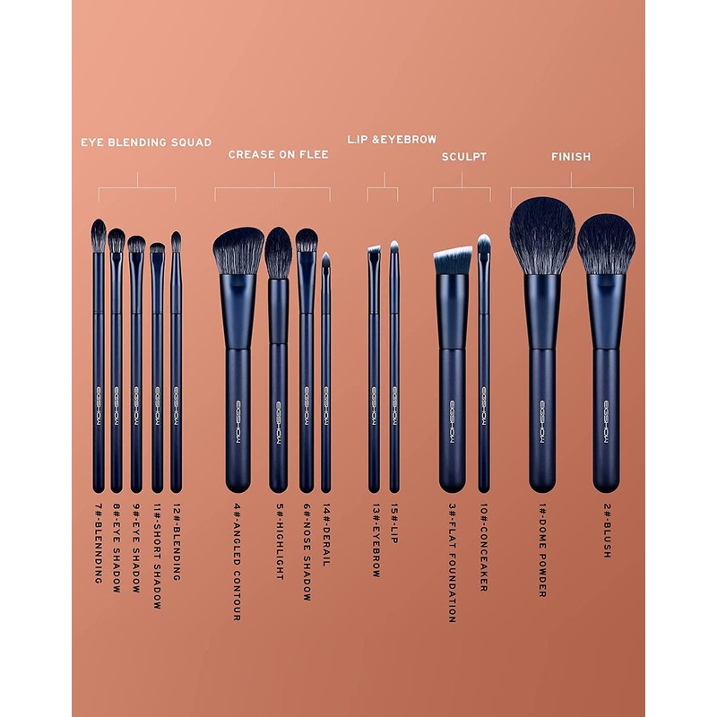 Makeup Brushes - Set of 15 Essential Professional Cosmetic Brushes