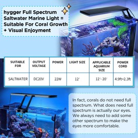 hygger Clip On 24/7 Saltwater Aquarium LED Light, 22W Sunrise-Daylight-Moonlight Mode and DIY Mode, Adjustable Timer Adjustable Brightness Fish Tank Light with 7 Colors for Coral Marine Tank