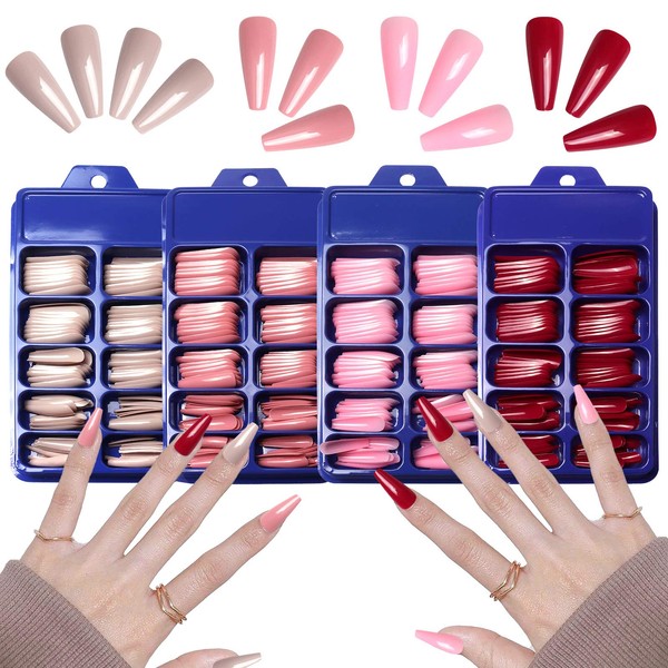 SIUSIO Pack of 400 Colourful Coffin Nails, Full Cover Press
