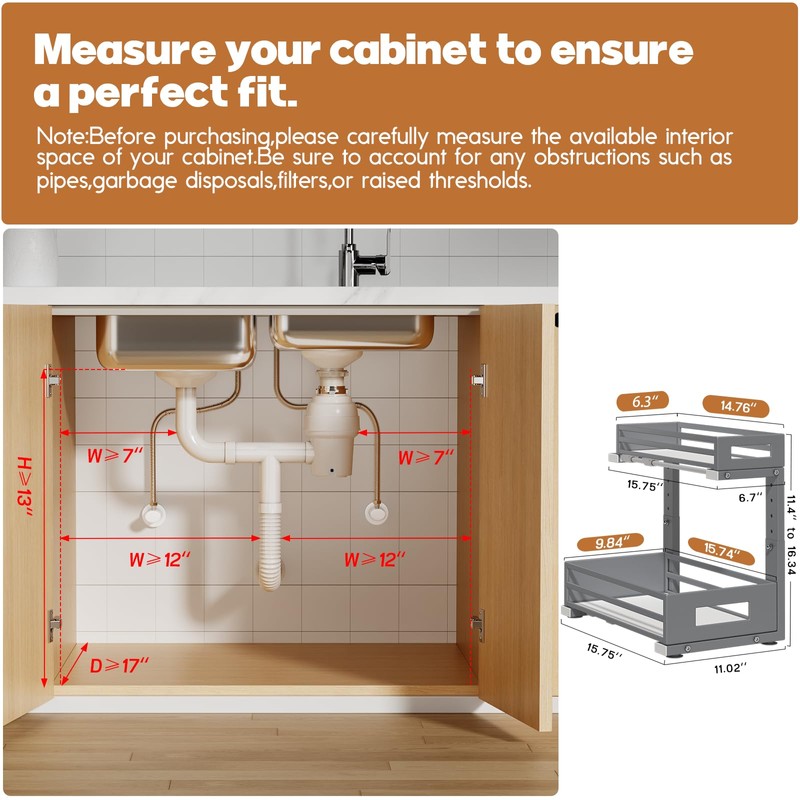 2-Pack Under Sink Organizers and Storage,2-Tier L Shape Pull Out