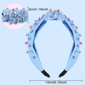 2 Pcs Embellished Hair Accessories for Women and Girls: Faux Pearl Knotted Headbands with Gems and Twisted Turban Design (Pink, Blue, One size)