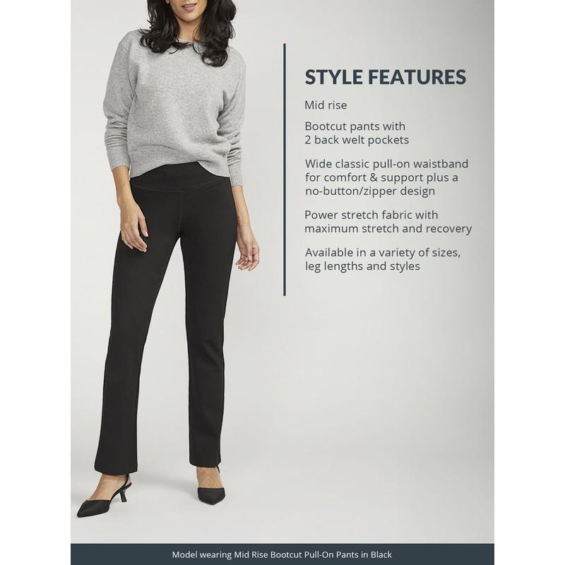 JAG Jeans Women's Mid Rise Bootcut Pull-on Pants, Black, 8