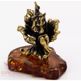 Solid Brass Amber Figurine Thumbelina in the flower Fairy tale IronWork
