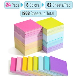 Mr. Pen- Sticky Notes, 3”x3”, 24 Pads, Bright Colors Sticky Notes, Sticky Note, Self-Stick Note Pads, Sticky Pads Sticky Notes Aesthetic, Colorful Sticky Notes, Sticky Notes Bulk, Bulk Sticky Notes