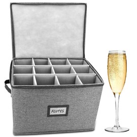 HOMELUX THEORY Champagne Flute Storage Box with Dividers, Hard Shell China Storage Containers, Heavy Duty Glassware Storage Box & Stemware Storage Container with Lid, Thick Surface, and Sturdy Handle