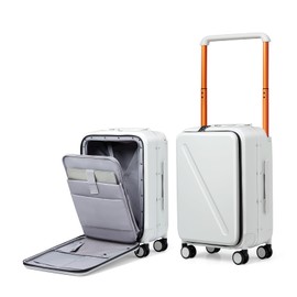 MILADA Luggage Hard Shell Suitcases Airline Approved Carry On Luggage 22x14x9 TSA Approved Luggage 20 Inch Front Opening Pocket Suitcase with Wheels Travel Luggage Wide Handle, White