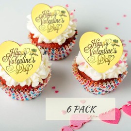 6x Valentine's Day Acrylic Cupcake Toppers Heart shaped Tags Valentines Love Valentine Toppers (STYLE 2)