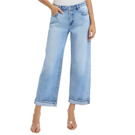 SALT TREE Risen Jeans - High Rise Ankle Barrel Turn Up Cuffed Jeans - PG21003 Lightblue