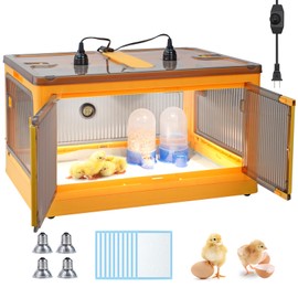 Chicken Brooder Box for Chicks Chicken Brooder Box Kit with Heater Chicks Warmer Brooder Plate Ducks Tent Pen Thermometer for 20 Ducks Bedding Indoor Quail Brooder (23.62”x16.53”x13” Yellow)