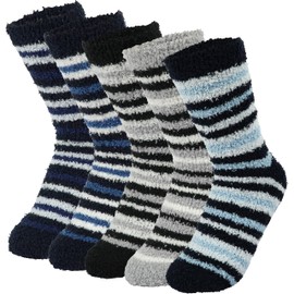 BenSorts Fuzzy Socks for Men Slipper Socks Cozy Comfy Warm Grip Socks Father Husband Gift 5 Paris Black White Blue Stripes