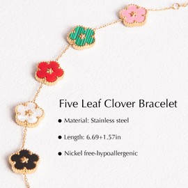 Five Leaf Clover Bracelets for Women, Gold Plated Stainless Steel Lucky Four Leaf Link Bracelet Jewelry Gift for Her with Jewelry Box