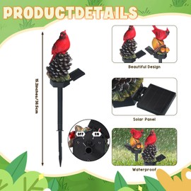 Capoda 2 Pack Solar Lights Decorative Garden Outdoor , Red Cardinal Bird Stakes for Pathway Yard Lawn, Waterproof Resin Figurine Memorial Sympathy Gifts for Mom Women, Cemetery Grave Decorations