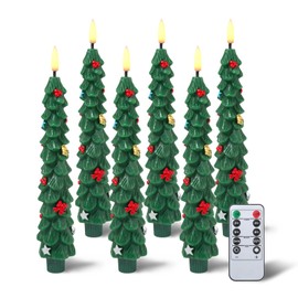 Flameless LED Christmas Tree Candles, 6 Pack – Battery Powered Holiday Lights with Warm Flickering Glow, Safe No-Flame Decor for Mantels, Dinner Parties, Family Gatherings & Gifting
