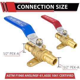 (Pack of 4) EFIELD 1/2-inch Pex A Expansion Full Port Shut-off Brass Ball Valve with Drop-ear, Red Blue Levels, ASTM 1960,cUPC Certified (4, 1/2-inch),(VALVE220)