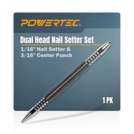 POWERTEC Dual Head Nail Setter & Center Punch, Spring Loaded 1/16" Nail Punch with 3/16" Center Punch, 5000 PSI Striking Force for Marking & Setting Proud Brad Nails, 1PK (71939)